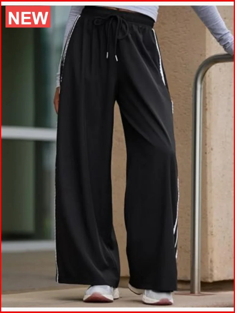 Wide Leg Sweatpants Side Stripe Crochet Slip On Drawstring Casual Running Track